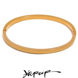 Yhpup 60 mm waterdicht 316L roestvrij staal ronde gladde armband dames minimalistische 18k gouden kleur textuur charme sieraden 231020