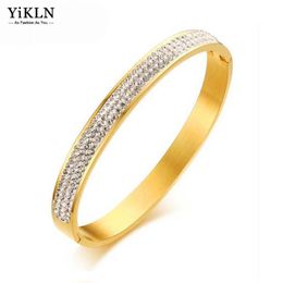 Bangle yikln trendy roestvrij staal 3 kleuren manchet armbanden armbanden sieraden voor vrouwen plave rows rhinestone stone yb18096