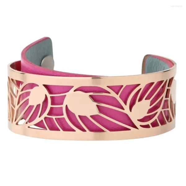 Bracelet Yoiumit Bracelets de manchette de feuille de haute qualité Bracelet en acier inoxydable pour femmes plaqué or rose bijoux en cuir interchangeables