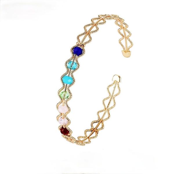 Brazalete Yoiumit verano estilo europeo totalmente de cobre en relieve Color con cuentas pulsera abierta y brazaletes regalos de joyería para mujeres