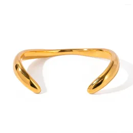 Brazalete Youthway 18K chapado en oro de acero inoxidable simple irregular ondulado liso pulsera abierta para mujeres elegante regalo de joyería a prueba de agua