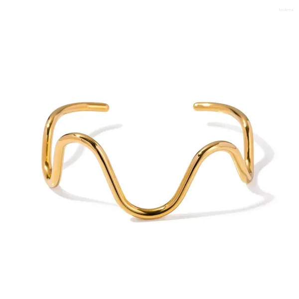 Bracelet Youthway en acier inoxydable ligne minimaliste ondulé ouvert mince bracelet plaqué or 18 carats bijoux de fiançailles à la mode exquis pour femmes