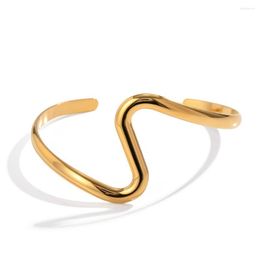 Brazalete Youthway de acero inoxidable, moda simple, forma de Z, curva abierta, pulsera delgada, chapado en oro de 18 quilates, regalo de joyería para mujer
