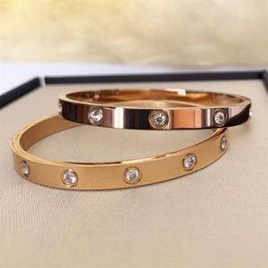 Bangle YUN RUO 18 K Goud Volledige Diamant Paar Mode Titanium Staal Rechte Gesp Heren Dames Rose Armband Nooit Fade1782