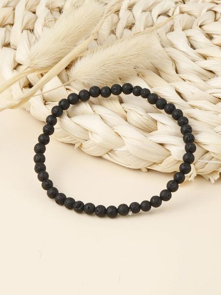 Brazalete YUOKIAA 4 mm Natural Volcán Piedra Pulsera con cuentas Vintage Clásico Meditación Espíritu Yoga Tratamiento Joyería Regalo Pareja