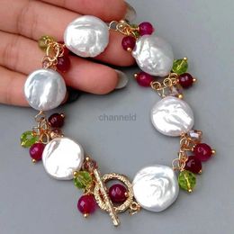 Brazalete YYGEM hecho a mano monedas blancas cultivadas naturales perla de agua dulce fucsia cristal ágata envoltura joyería pulsera para mujer regalo 240319