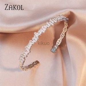 Bangle Zakol Fashion Cubic Zirconia décor bracele pour femmes Bracelets de zircon trapézoïdal Banquet de fête de mariage 24411