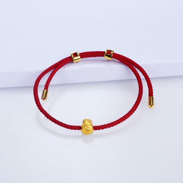Bracelet Zhixi véritable 24K 999 bracelet en or dames bijoux exquis chanceux chaîne rouge sac chanceux pendentif cadeau pour enfants 2020 B527