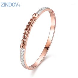 Bracelet ZINDOV Femmes Bracelets En Acier Inoxydable Or Rose Couleurs Blanc Top Cristaux Briller Marque Design Jewelry1