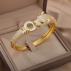 Bracelet léopard en zircone pour femmes, Bracelets en acier de luxe, bijoux de mariage, cadeau de saint-valentin, 240319