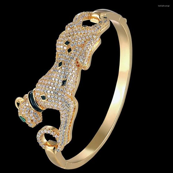 Bracelet Zlxgirl Luruxy Marque Jet Émail Léopard Femme Bijoux De Cadeaux D'anniversaire Parfait Cubique Zircon Or Bracelet Bijoux