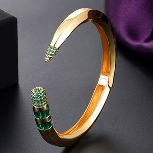 Bangle Zlxgirl Trendy Pencil Designs Bangle Cuff para mujer Wedding Green Cubic Zircon Crystal CZ Dubai Gold Color Party Bracelet bijoux 230718