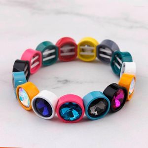 Bracelet ZWPON Carré Peinture Base Verre Cristal Élastique Bracelets 2023 Mode De Luxe Tuile Perle Bracelet Marque Designer Bijoux En Gros Raym2