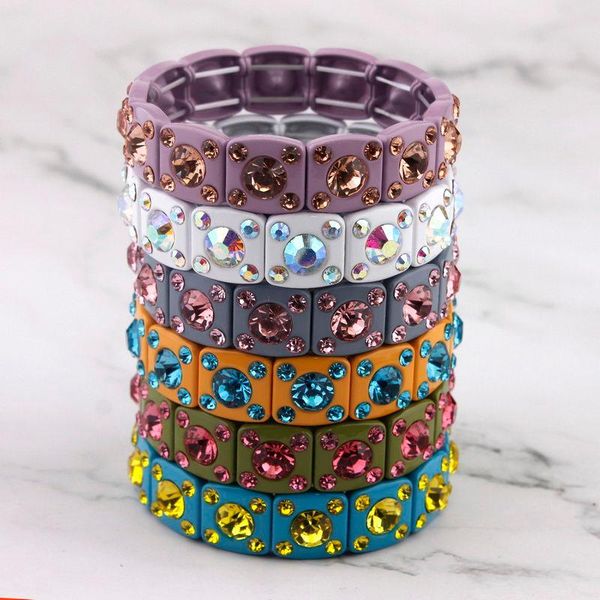 Bracelet ZWPON Square Peinture Base Verre Cristal Bracelets élastiques 2023 Mode Luxe Tuile Perle Bracelet Marque Designer Bijoux En Gros