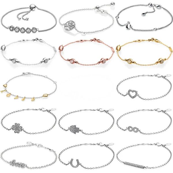 Bracelets 100% 925 Sterling Argent Rond Sparkle Curseur Couronne O Arbre De Vie Amour Scrip Bracelet Fit Charme De Mode À La Mode DIY bijoux