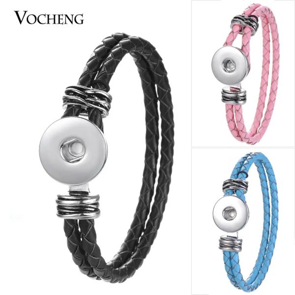 Bracelets 10 pièces/lot vente en gros 18mm Vocheng bijoux interchangeables 5 couleurs en cuir Double tressé bouton pression bracelet NN509 * 10