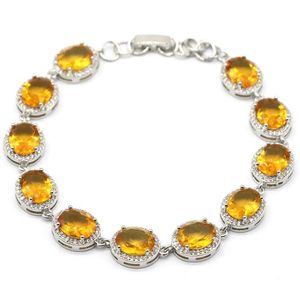 Armbanden 13x11mm Dazzling 16.8g Gouden Citrien Smokey Topaas Blauw Aquamarijn CZ Vrouwen Bruiloft Zilveren Armband 7.09.0