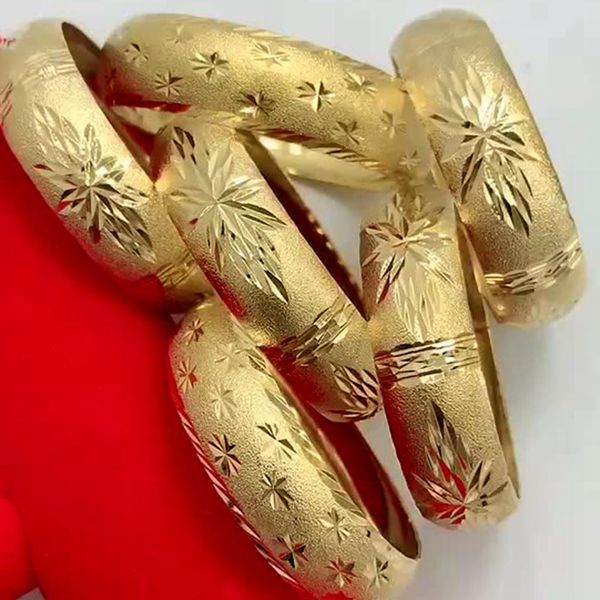 Brazaletes Brazalete de 19 mm de espesor para mujer Clásico 18 k Oro amarillo lleno Dubai Boda Dama Joyería Regalo Dia 62 mm / 65 mm 1 pieza