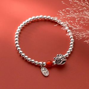 Armbanden 1 stk/partij S925 Zilver Chinese Cultuur Dans Leeuw Kralen Armbanden 17 cm Elastisch Touw Verstelbare Lucky Sieraden Polsbandjes Unisex