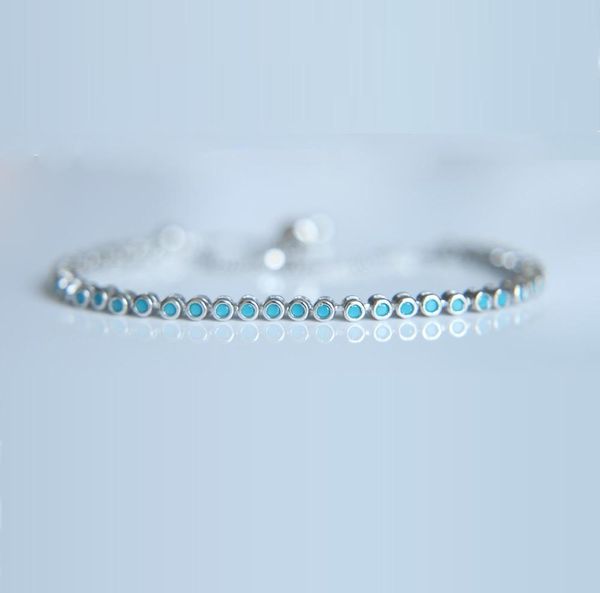 Bracelets 2017 usine 2mm turquoises lunette réglage tennis 925 argent sterling ajuster chaîne délicate fille femmes bracelet en argent