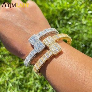 Armreifen 2022 Hip Hop Neue Frauen Männer Baguette Bling CZ Benutzerdefinierte Geöffnete Quadratische Kubische Zirkon Iced Out Gold Silber Farbe armband Armreif