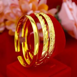 Bangles 2 pièces/ensemble beaux bracelets plaqués or 24 carats pour femmes manchette ouverte Dubai bijoux manchette Bracelets de mariage Bracciali Donna vente en gros