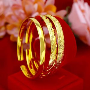 Brazaletes 2 unids/set hermosos brazaletes chapados en oro de 24 quilates para mujer, brazalete abierto, joyería de Dubai, pulseras, brazaletes de boda para mujer, venta al por mayor