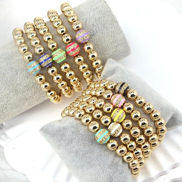 Bracelets 5 pièces, couleur or délicat émail cuivre perle chaîne Bracelet femme Vintage rond Disco boule Bracelet bijoux cadeau