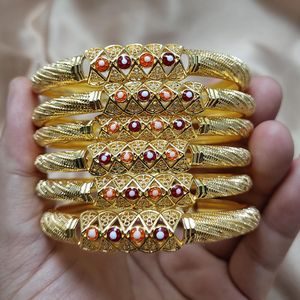 Armbanden 6 stks/partij Afraic Dubai Goud Kleur Armbanden Voor Vrouwen Afrikaanse Bruid Armband Midden-oosten Ramadan Arabische Sieraden Geschenken