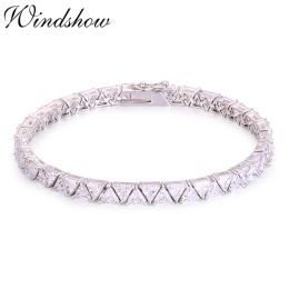 Brazaletes 925 clúster de plata esterlina trangle cz zironia tenis pulseras pulseras pulseira bracelete mujeres joyas de boda amiga amiga