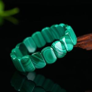 Bracles Aaaaa Green Malachite Chrysocolla Bracelet Stretch Rectangle Perles guériss