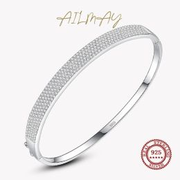 Bangles Ailmay Echte luxe Volledige kubieke Zirconia armbanden 925 Sterling Silver voor vrouwen Wedding Statement Fijne zilveren sieraden