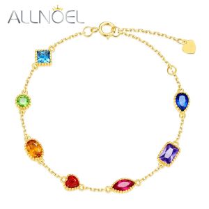 Bracelet Bracelet AllNoel 925 Sterling Silver pour femmes Rainbow Zircon Colorful Blue Bleu Gemystones Gold Gold Plated Fine Jewelry Gift