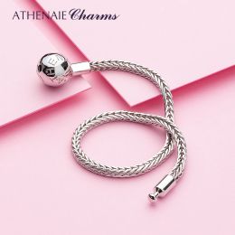 Brazaletes Athenaie 925 STERLING SILE CLASICA Pulsera de encantos de cadena de trigo con cierre abierto para pulseras europeas Joyas para mujeres/hombres