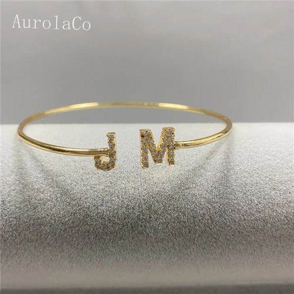 Bracelets AurolaCo personnalisé nom Bracelet personnalisé personnalisé Zircon lettres bracelets femmes hommes or acier inoxydable bijoux cadeaux