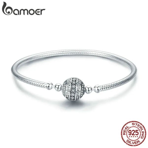 Bracelets Bamoer 100% 925 argent Sterling éblouissant clair CZ fermoir rond chaîne serpent fleur fermoir Bracelet bijoux fins SCB062