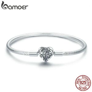 Bracles Bamoer 100% 925 STRILL SIRGLE Spring Tree of Life Heart Shape Clasp Chain Chain Bracelet Sterling Silver Jewelry S925 SCB066