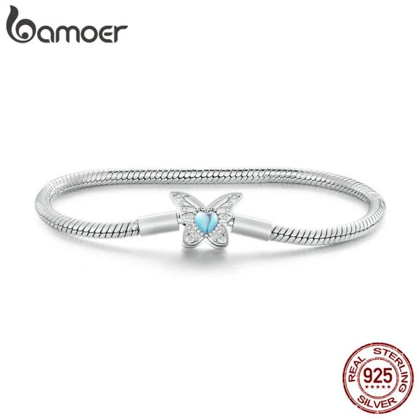 Bracelets Bamoer 925 argent Sterling pierre de lune papillon serpent bracelet de base pavé réglage CZ pour les femmes perles et breloques bricolage bijoux fins