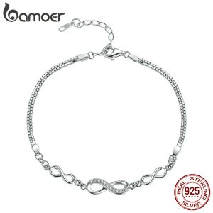 Brazaletes BAMOER Authentic Sterling Sier Infinity Love Chain Link Pulsera de circón ajustable para mujeres Sier Jewelry SCB037