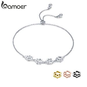 Bangles Bamoer Echt 925 Sterling Zilver Schattig Huisdier Voetafdrukken Armband Kat Poot Verstelbare Ketting Armband voor Vrouwen Verjaardagscadeau SCB096