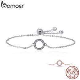 Bracles Bamoer Sterling Sier Classic Zircon Hollow Circle Bracelet Hearts Strand Chain Link For Women Vintage Fine Jewelry SCB030