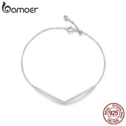 Brangles Bamoer V Forme Géométrique Sier Bracelet Bracelets de chaîne CZ Clear Cz pour femmes Bijoux de mariage Sier Sier SCB137