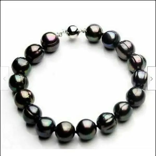 Bracelets magnifique AAA + 1012mm mer du sud véritable bracelet de perles baroques noires 8 pouces