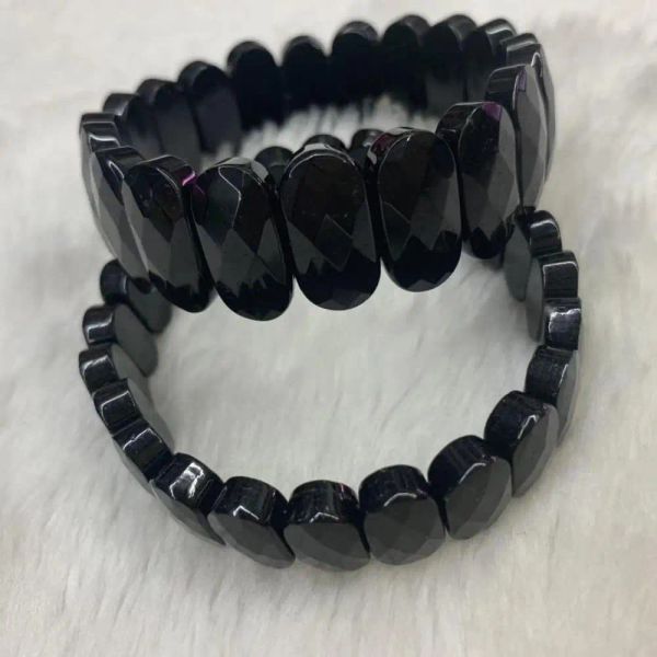 Brazaletes negros de piedra tourmalina pulsera pulsera de piedra preciosa natural joyería de bricolaje para mujer para regalos al por mayor!