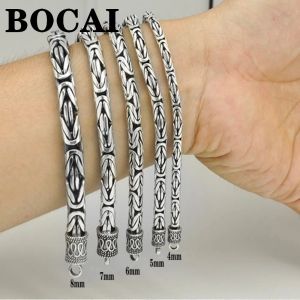 Bangles BOCAI S925 Sterling zilveren armbanden voor mannen vrouwen Vintage Klassiek vredespatroon 4 mm 5 mm 6 mm 7 mm 8 mm Twistchain Argentum Bangle