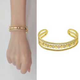 Bracelets Bracelet pour femmes de luxe classique marque cuivre réglable cristaux Pulseiras Punk manchette mode ouvert cubique zircone accessoires couleur or bijoux spécial