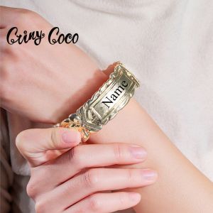 Armbanden Cring Coco Hawaiiaanse aangepaste naam armband vrouwen brede Plumeria bloem Bangle gepersonaliseerde Polynesische sieraden voor grootmoeder moeder