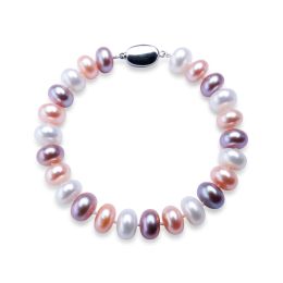 Bangles Dainashi Trendy Sterling Sier Bread Bead Natural Freshwater Pearl -armbanden voor vrouwen, 89 mm lengte, wit roze paarse mix