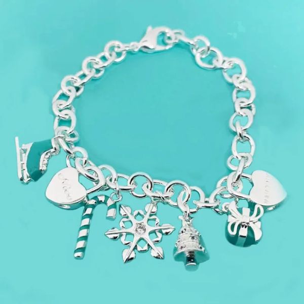 Joyería de diseñador de brazaletes 925 STERLING SILLAELA Snowlake Shoe Heart Posting Pinte Pulsera Pulsera para mujeres Joyas