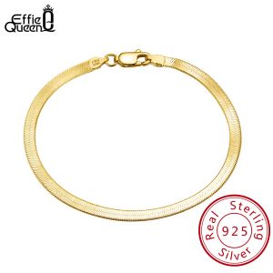 Bracelets EFFIE QUEEN 14K or italien 3mm flexible plat chaîne à chevrons Bracelet pour femmes hommes S925 argent Bracelet bijoux de fête SB107